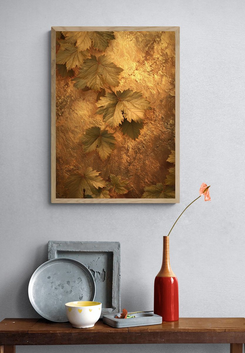 Golden Maple Leaves Botanical Print. — room view 3