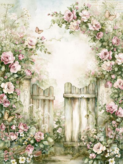 Floral Garden Gate Watercolor Print. poster