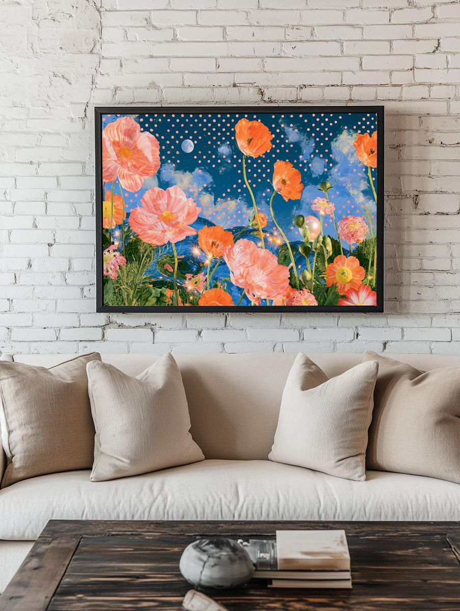 Moonlit Poppy Garden Print. — room view 1