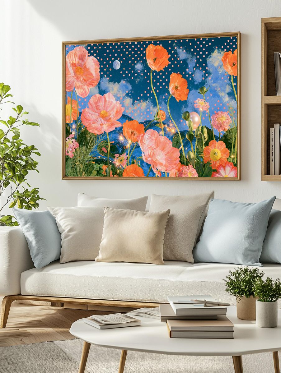 Moonlit Poppy Garden Print. — room view 2