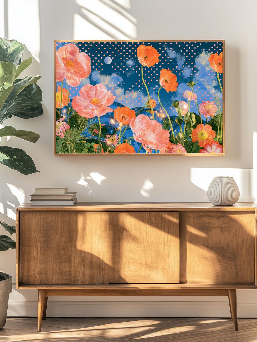 Moonlit Poppy Garden Print. — room view 3
