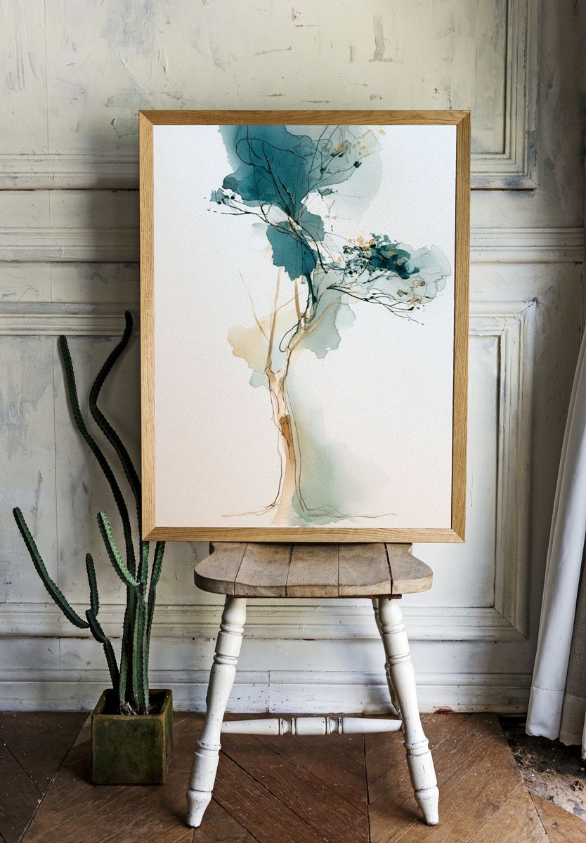 Abstract Tree Watercolor Print. — room view 1