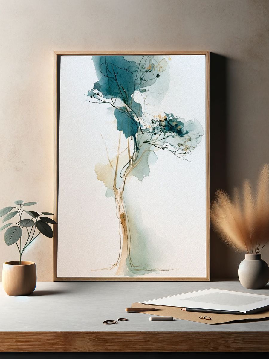Abstract Tree Watercolor Print. — room view 2