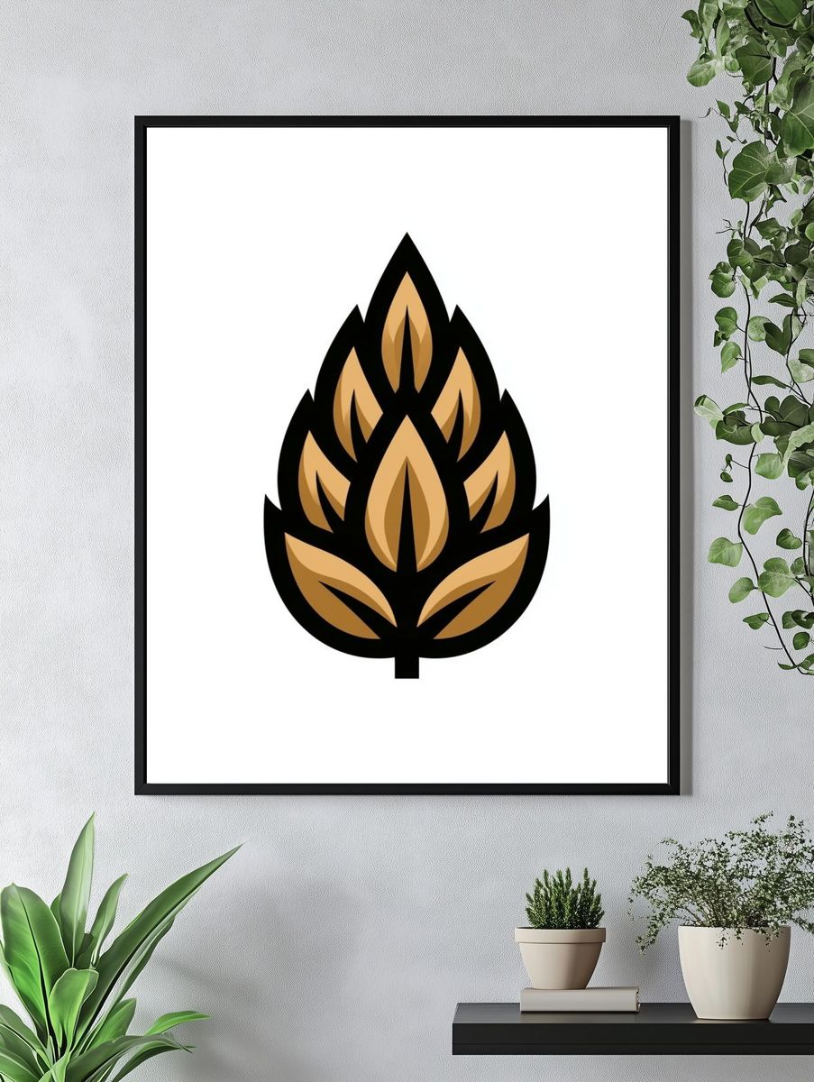 Golden Leaf Emblem Minimalist Poster. — room view 4