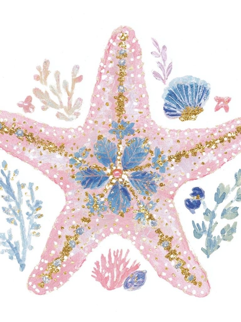 Pastel Starfish Watercolor Print. poster detail