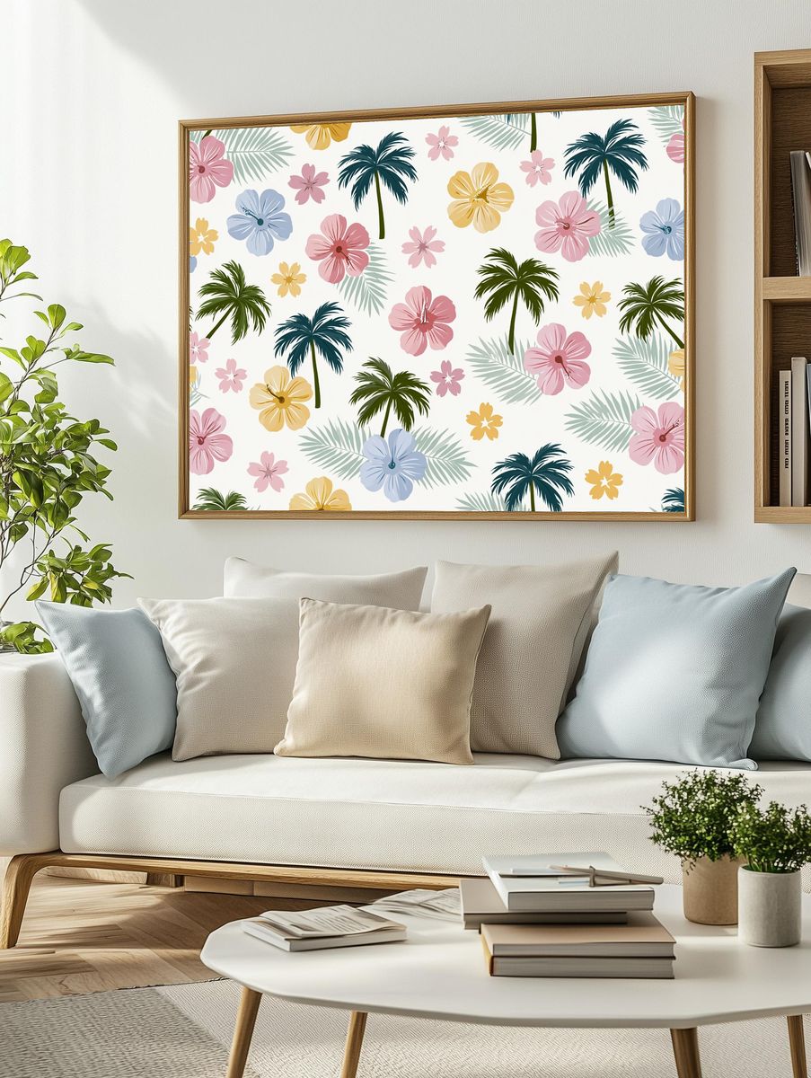 Tropical Floral Pattern Print. — room view 2