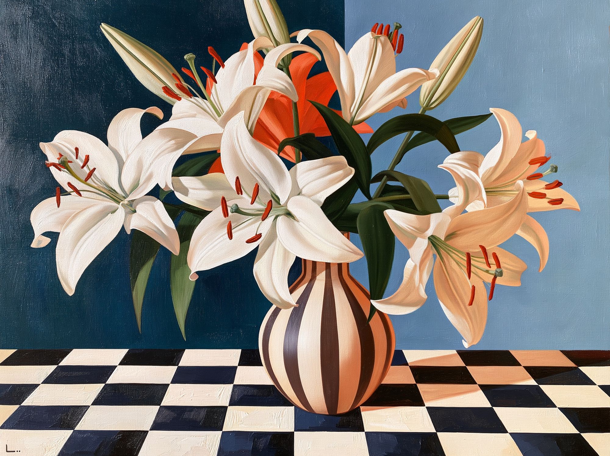 White Lilies Still Life Print. poster — botanical art