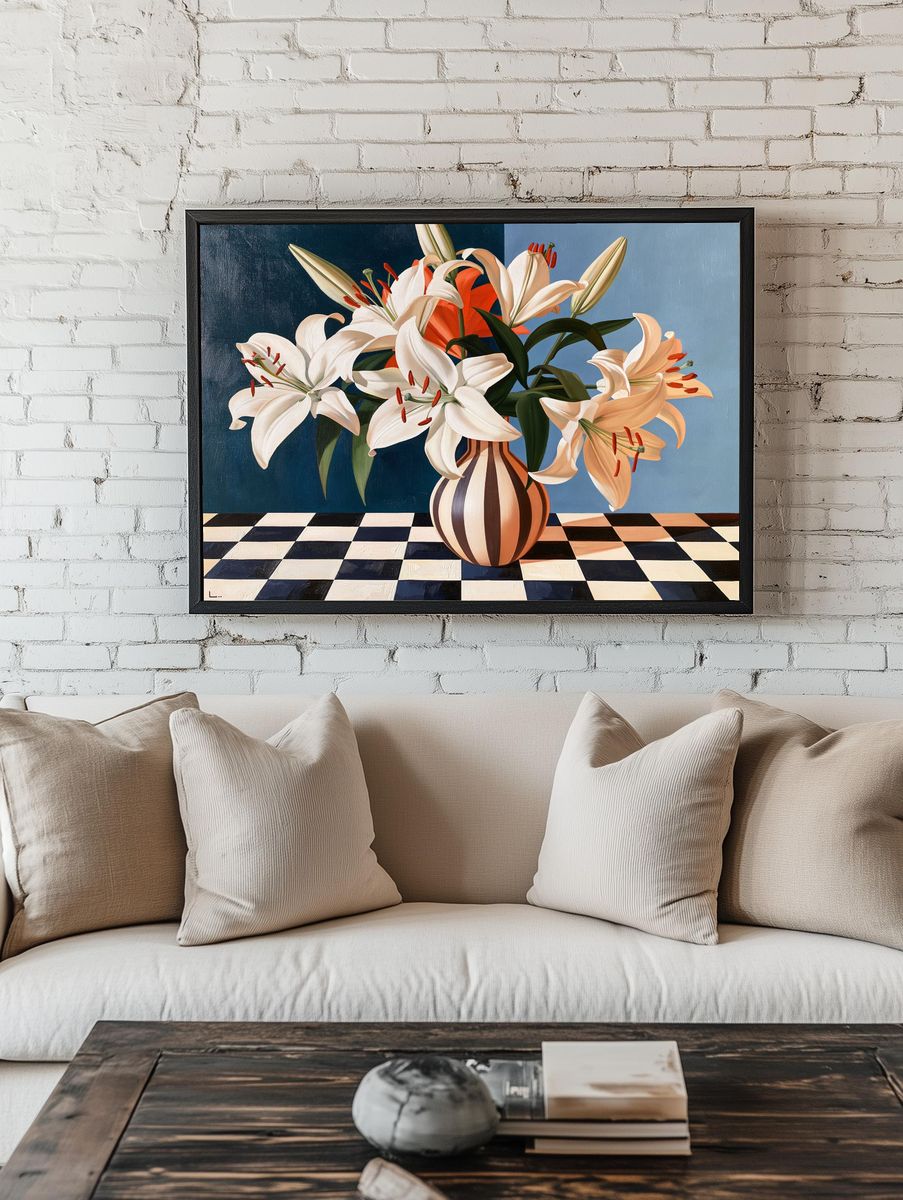 White Lilies Still Life Print. — room view 1