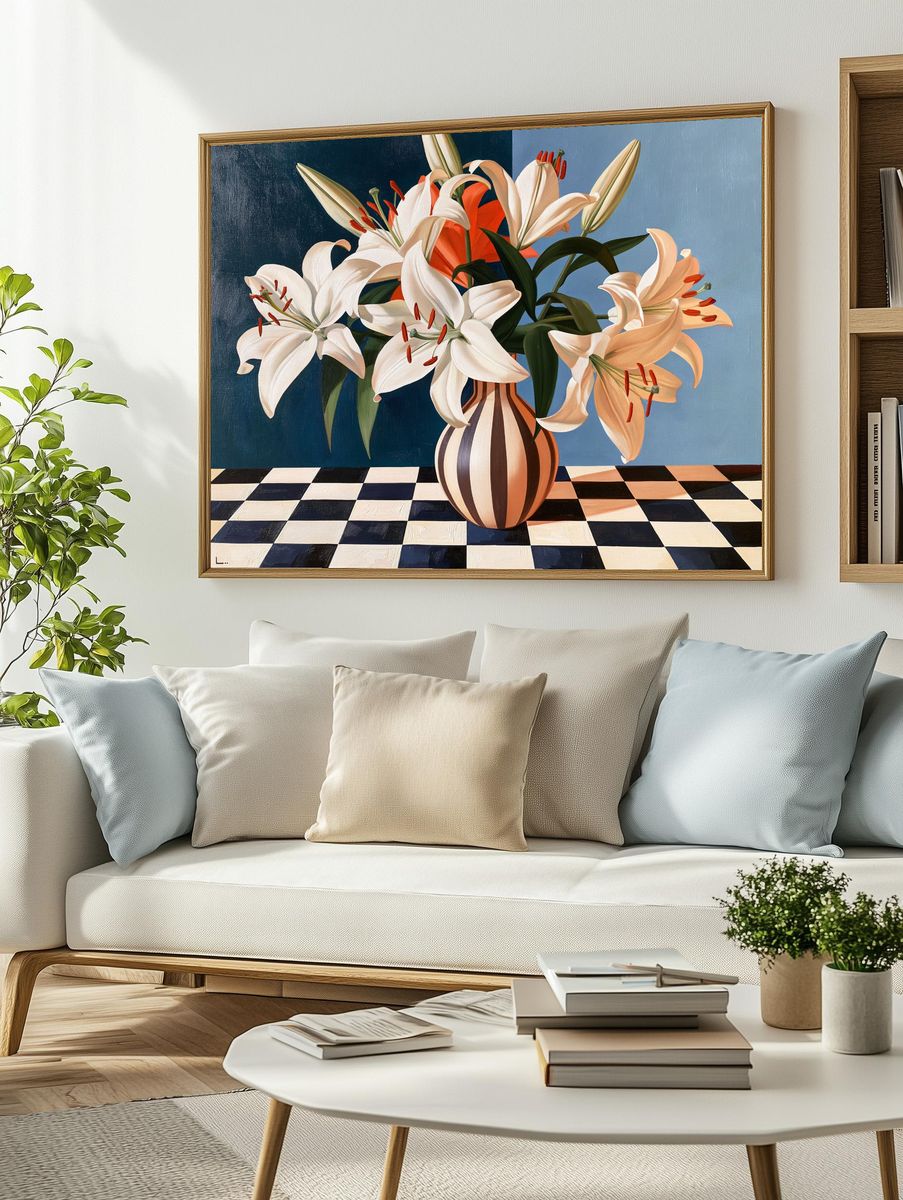 White Lilies Still Life Print. — room view 2