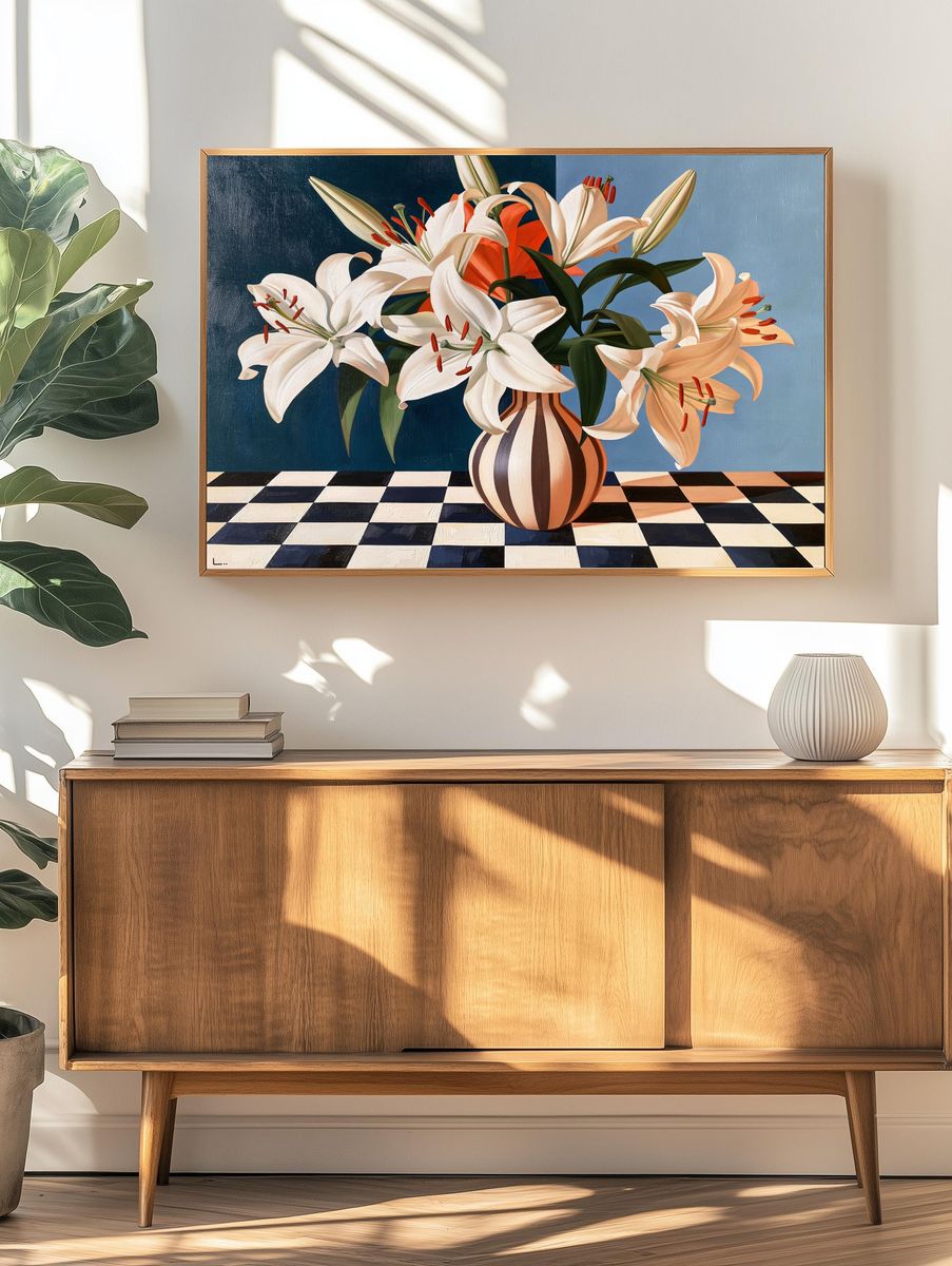 White Lilies Still Life Print. — room view 3