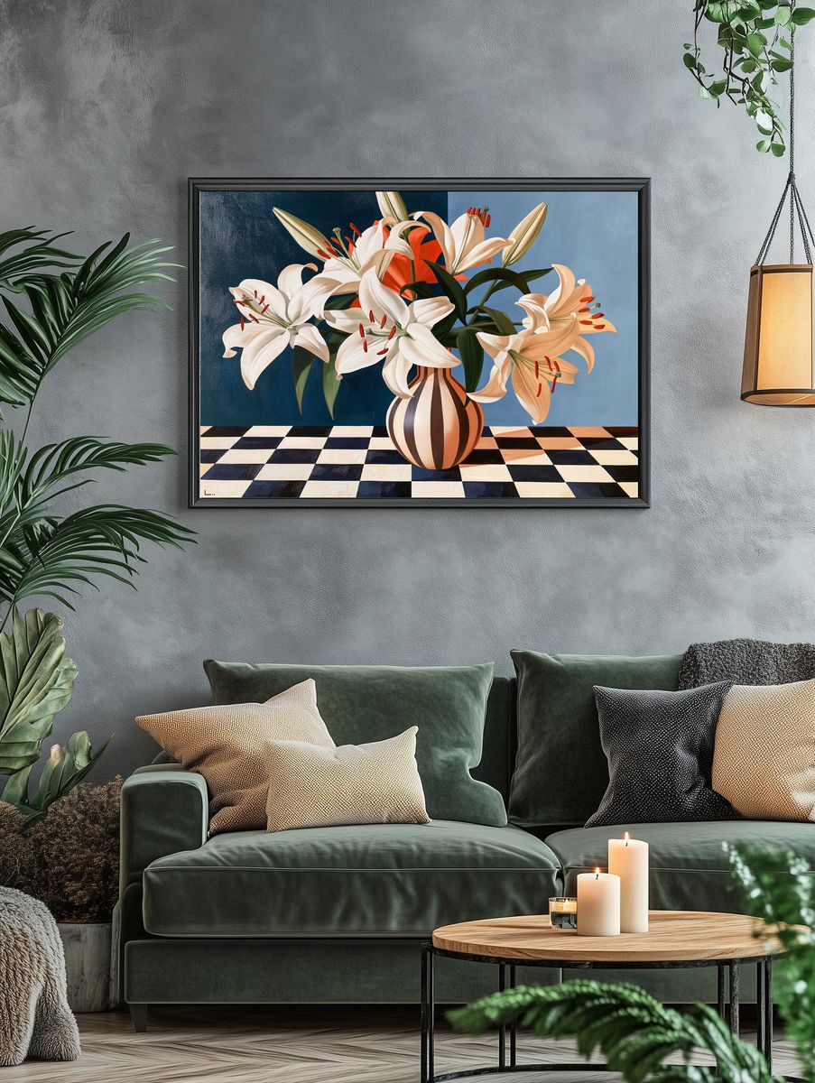 White Lilies Still Life Print. — room view 4