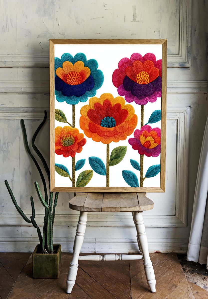 Embroidered Floral Bouquet Print. — room view 1