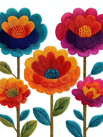 Embroidered Floral Bouquet Print. poster print