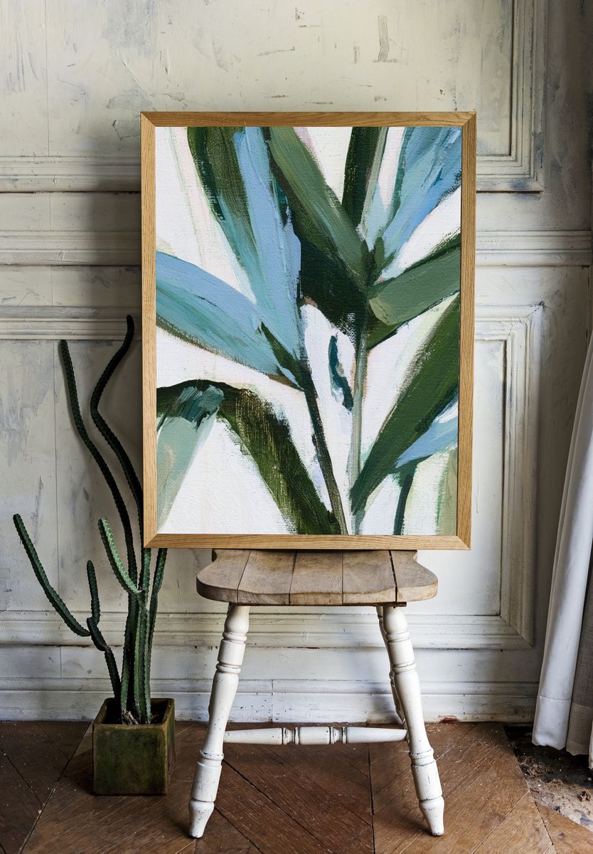 Blue Green Palm Leaves Poster. — room view 1