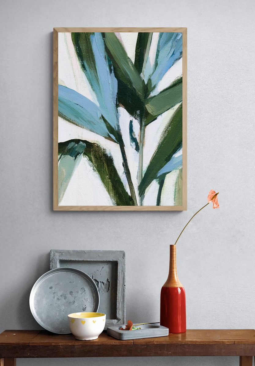 Blue Green Palm Leaves Poster. — room view 3
