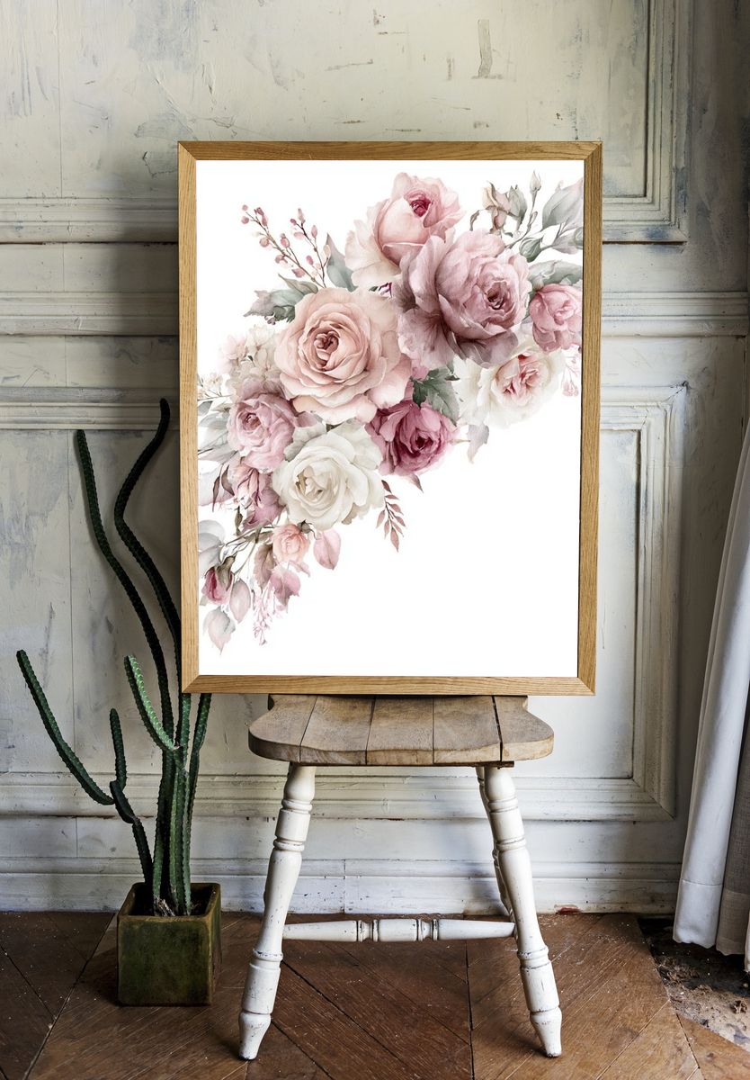 Blush Rose Bouquet Watercolor Print. — room view 1