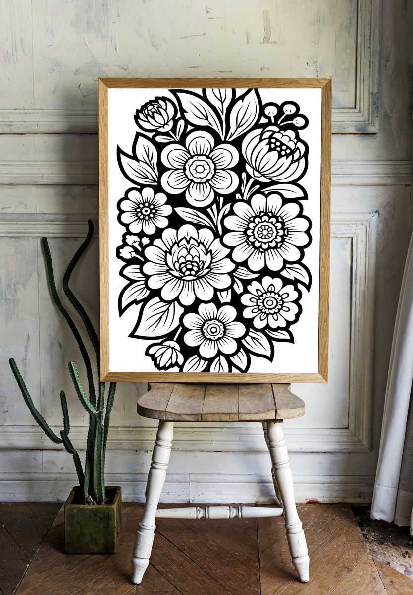 Floral Bouquet Line Art Poster. room preview