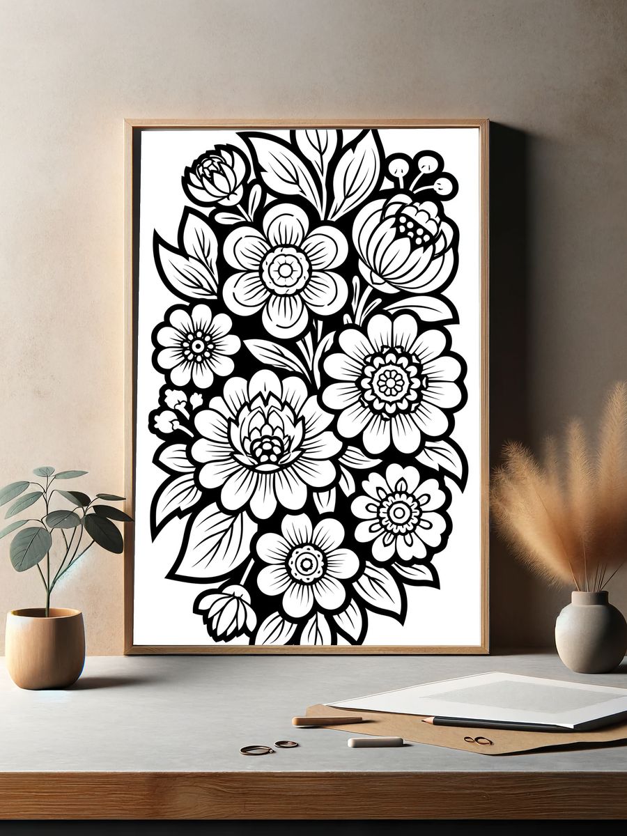 Floral Bouquet Line Art Poster. — room view 2