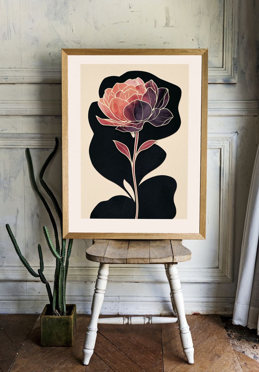 Abstract Peony Botanical Print. — room view 1