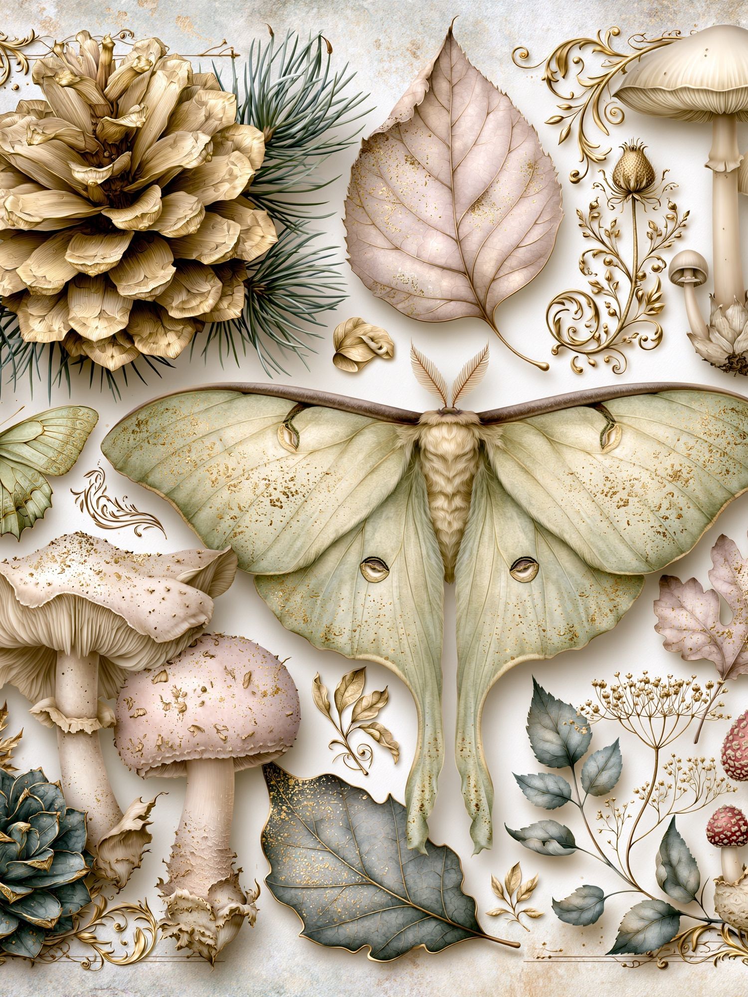 Botanical Moth and Mushroom Print. poster detail