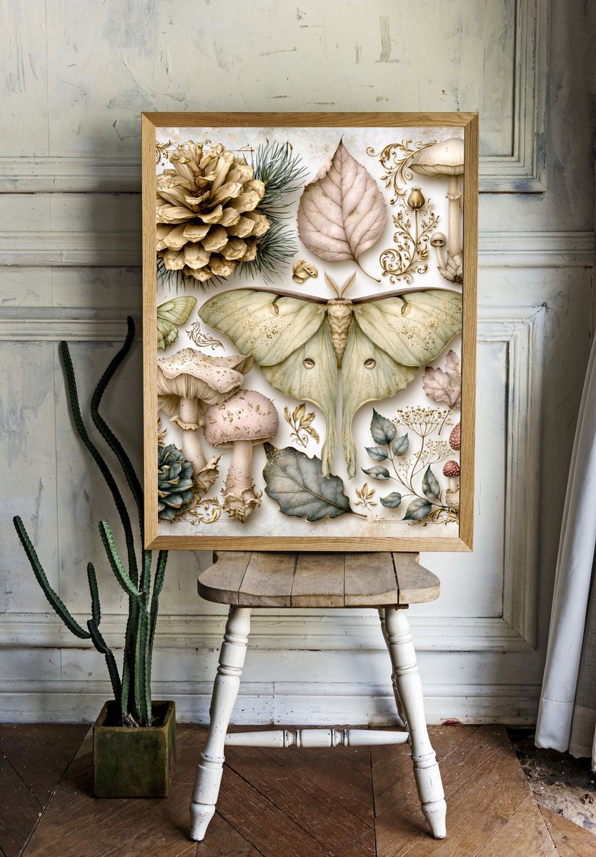 Botanical Moth and Mushroom Print. — room view 1