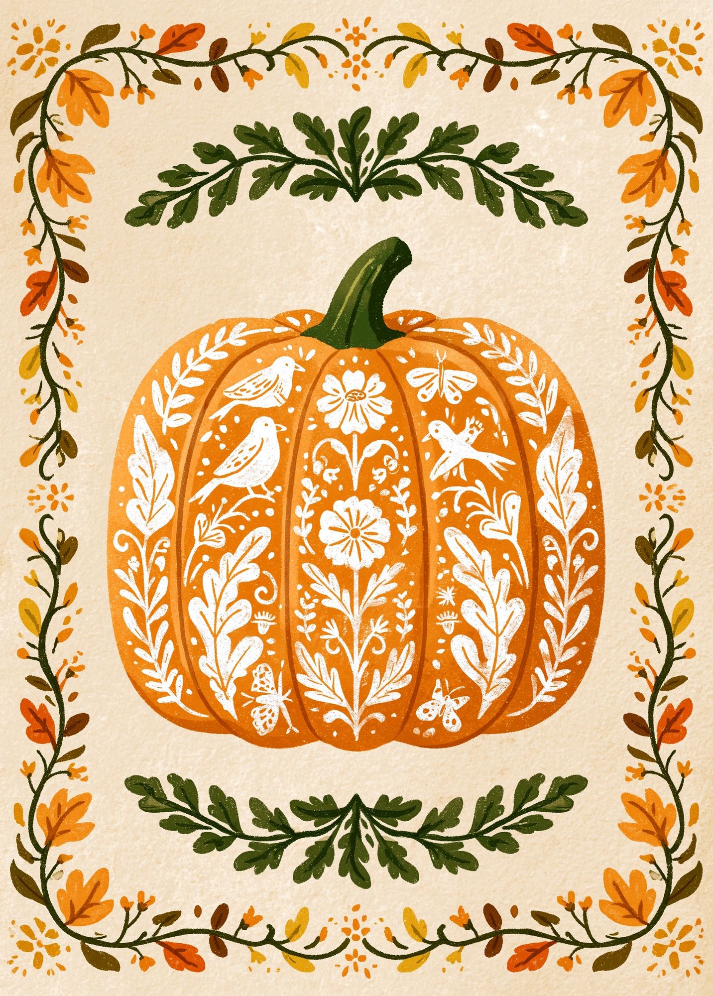 Autumn Pumpkin Botanical Print. poster detail