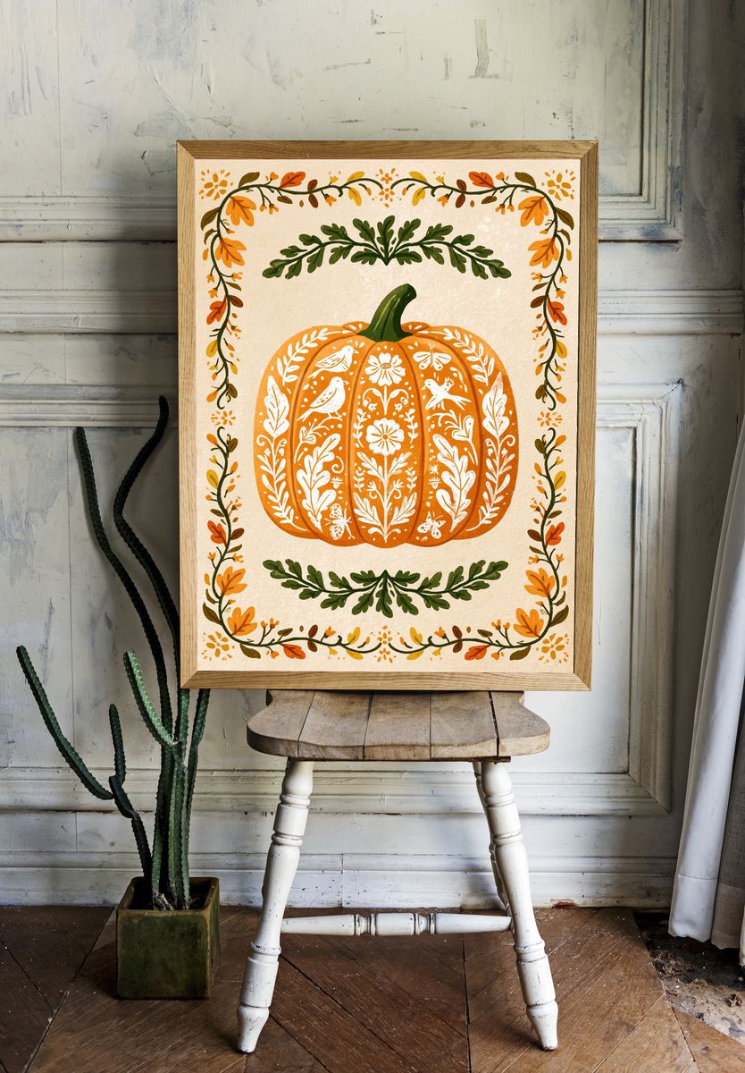 Autumn Pumpkin Botanical Print. — room view 1