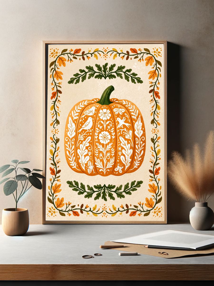 Autumn Pumpkin Botanical Print. — room view 2