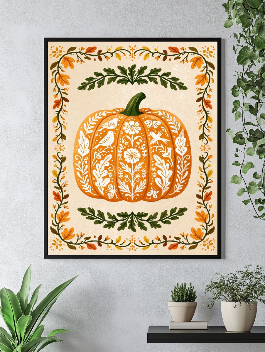 Autumn Pumpkin Botanical Print. — room view 4