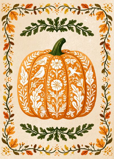 Autumn Pumpkin Botanical Print. poster