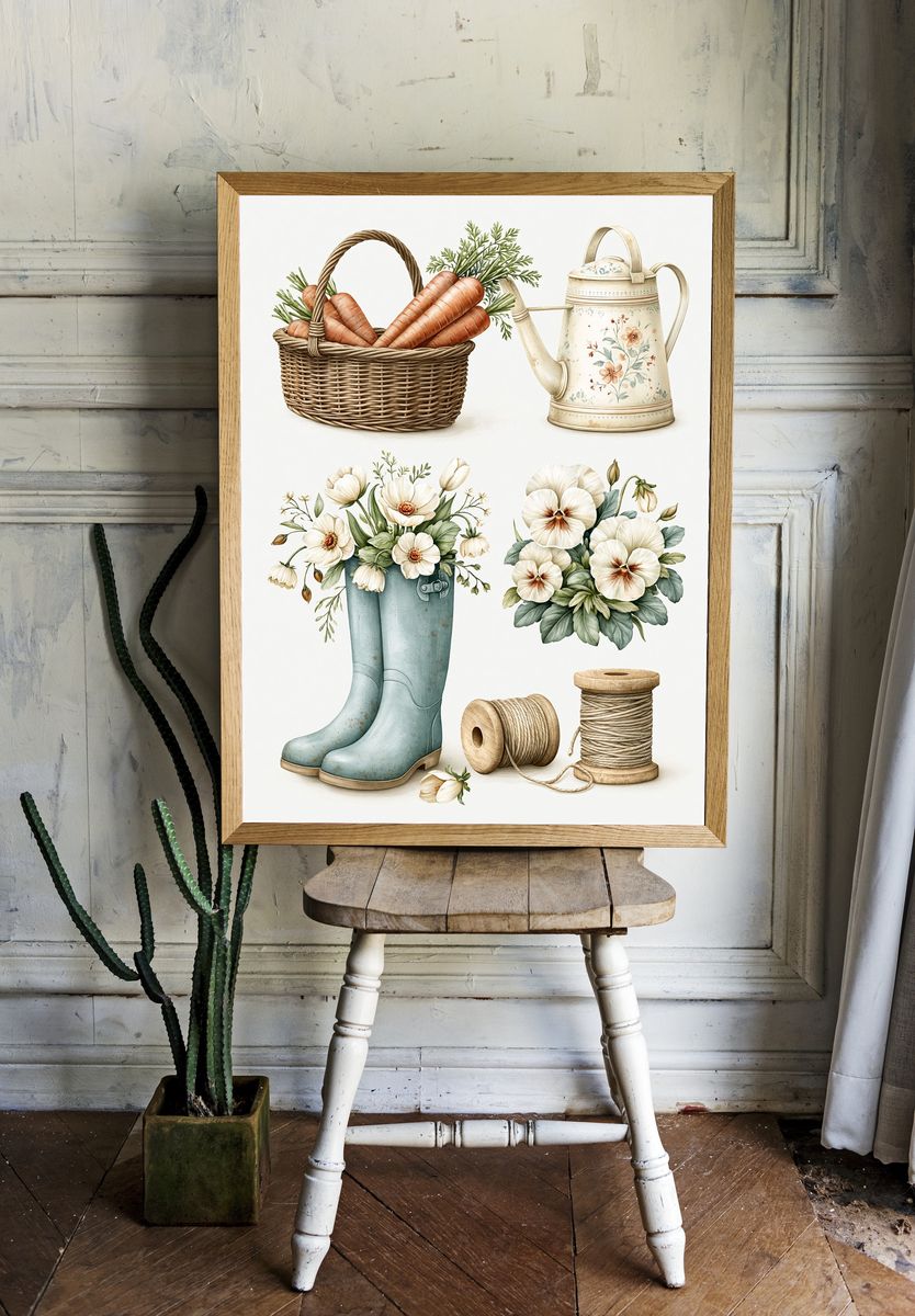 Vintage Garden Tools Botanical Print. — room view 1
