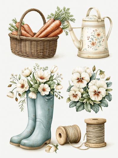 Vintage Garden Tools Botanical Print.