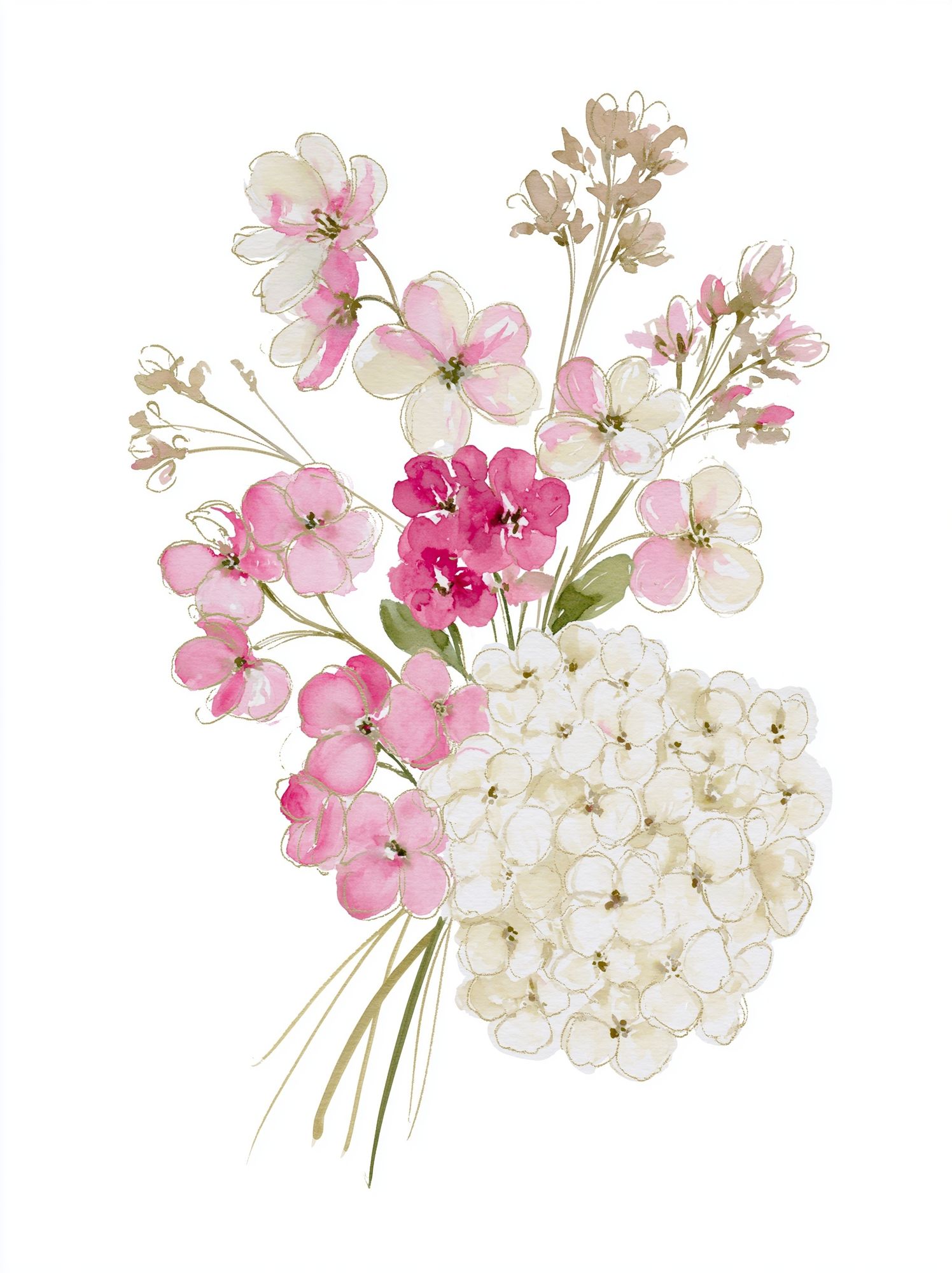 Pink Blossom Bouquet Watercolor Print. poster detail