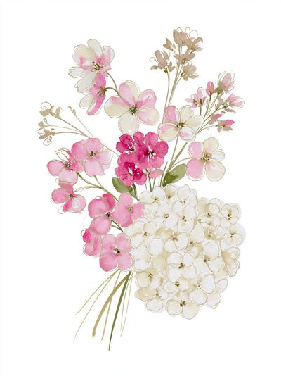 Pink Blossom Bouquet Watercolor Print. poster
