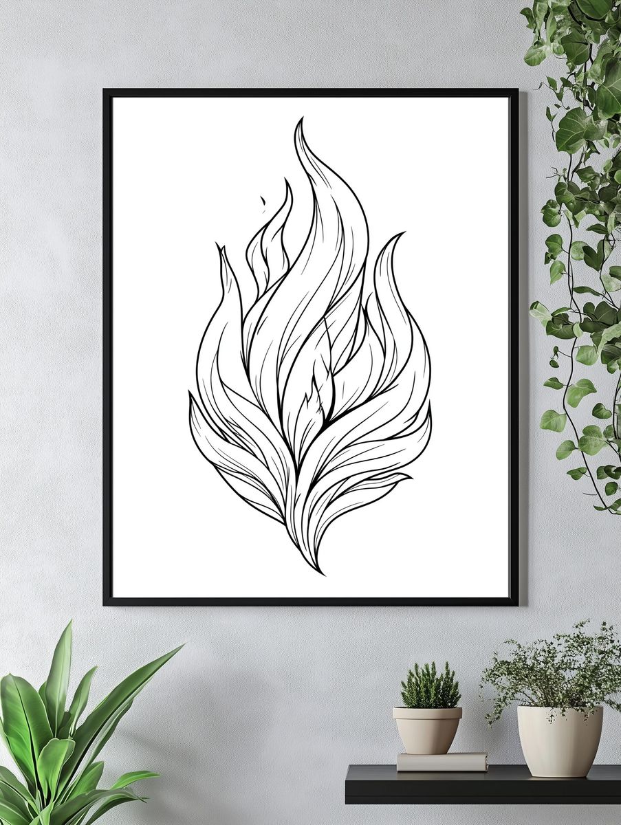 Flame Leaf Line Art Poster. — room view 4