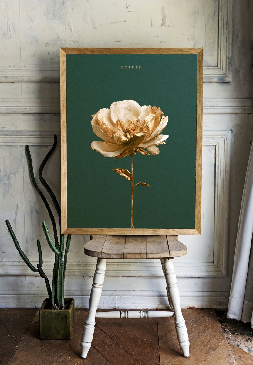 Golden Flower Botanical Print. — room view 1