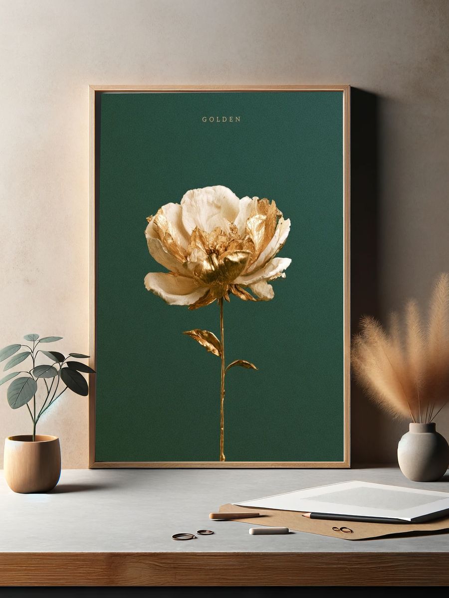 Golden Flower Botanical Print. — room view 2