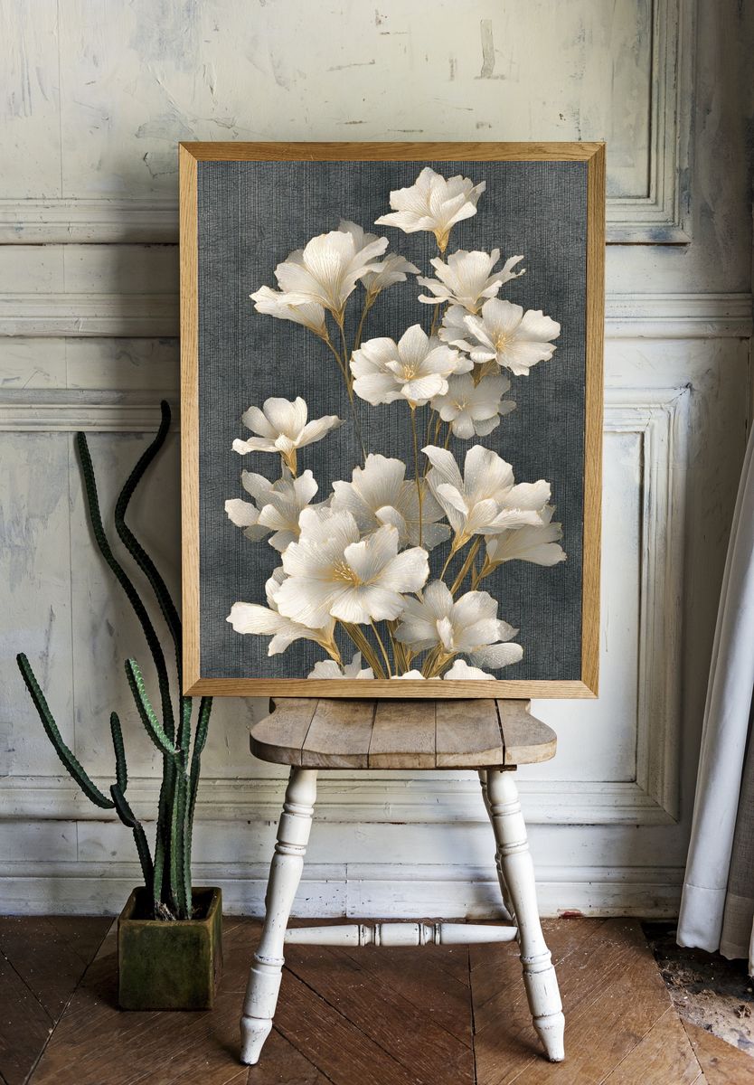 White Floral Texture Illustration Poster. room preview