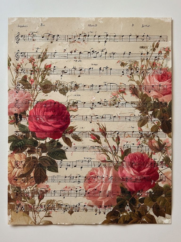 Floral Sheet Music Vintage Print. poster — botanical art