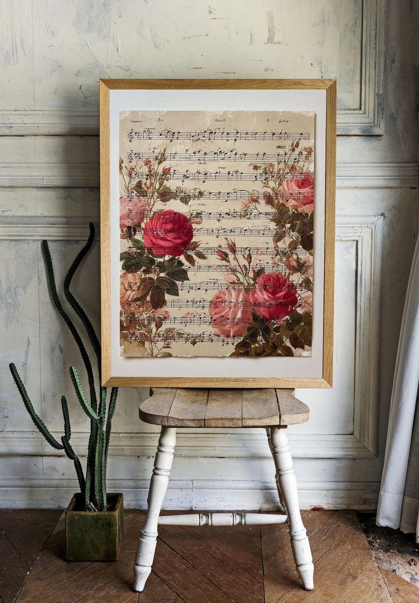 Floral Sheet Music Vintage Print. — room view 1