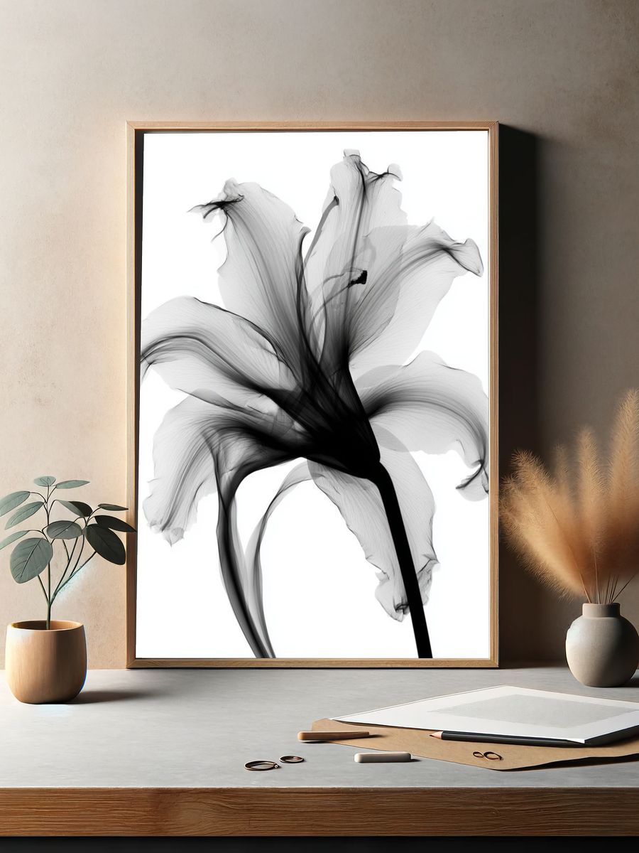 Monochrome Lily Abstract Print. — room view 2