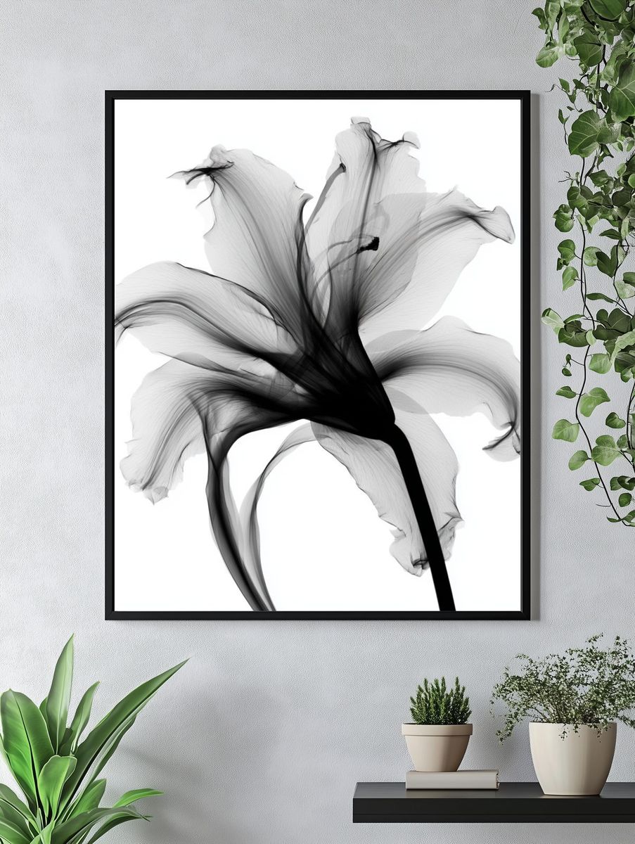 Monochrome Lily Abstract Print. — room view 4