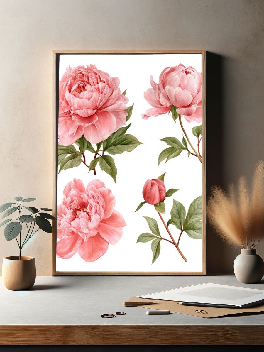 Pink Peony Botanical Print. — room view 2