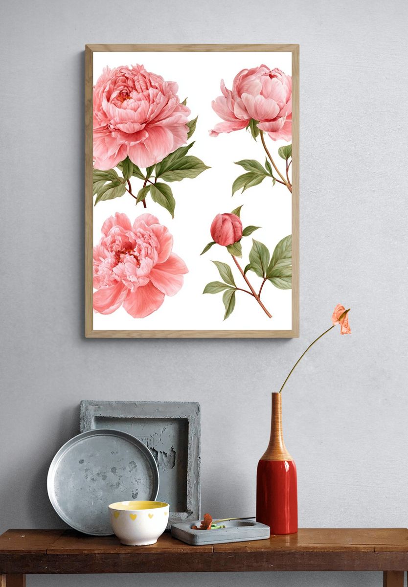 Pink Peony Botanical Print. — room view 3