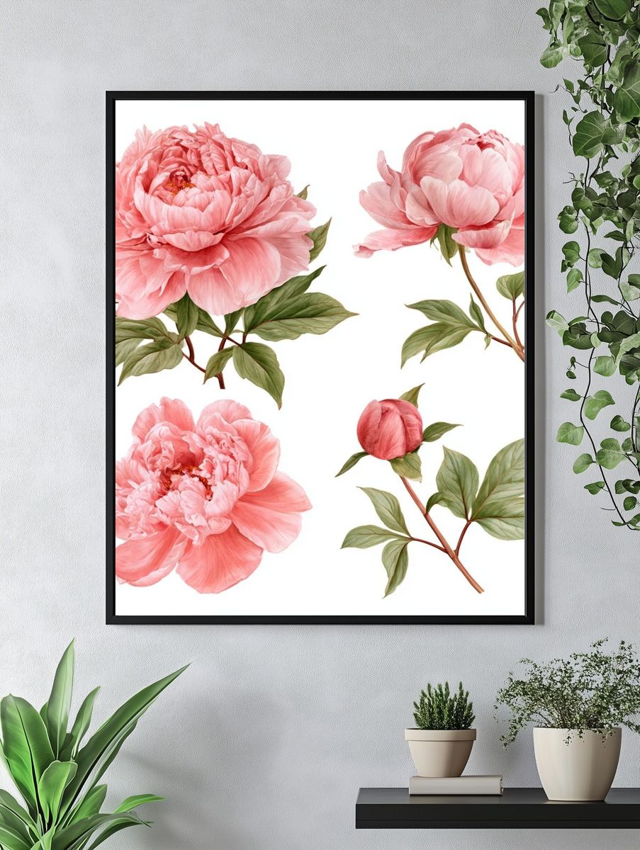 Pink Peony Botanical Print. — room view 4