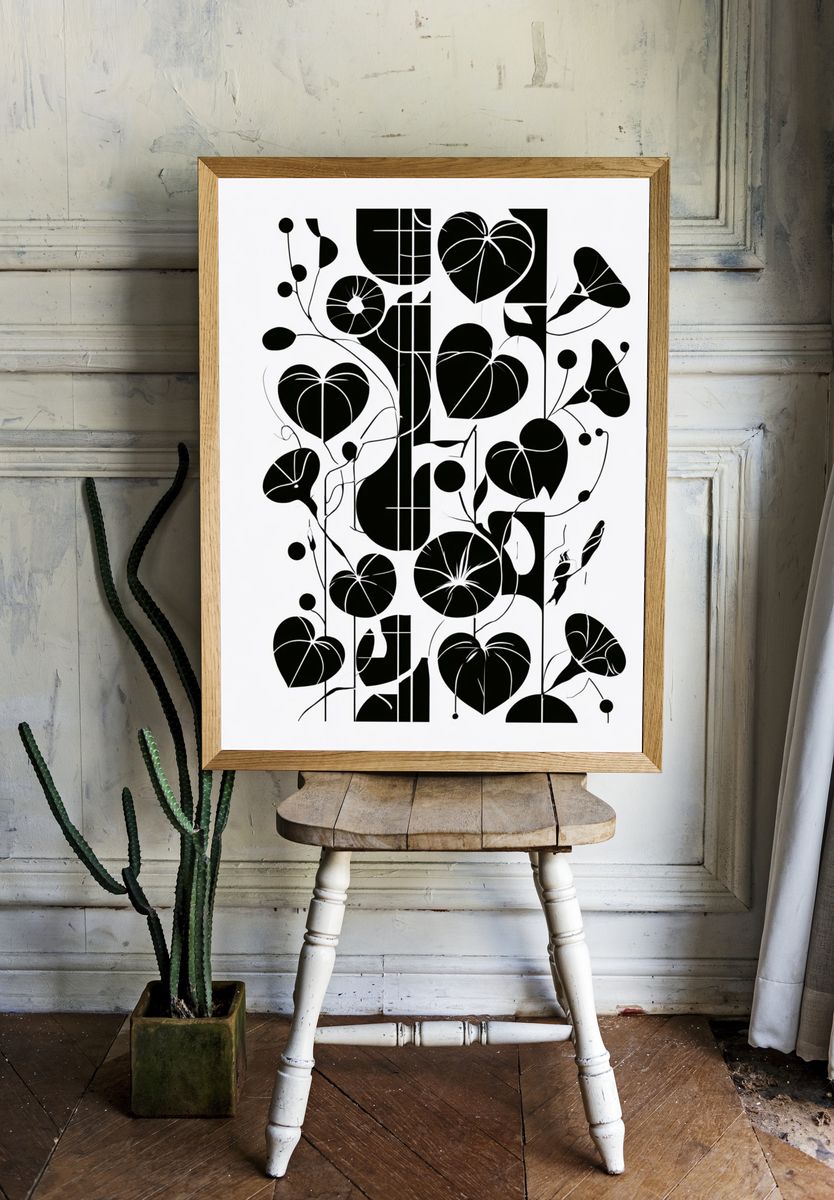 Abstract Botanical Black White Poster. — room view 1