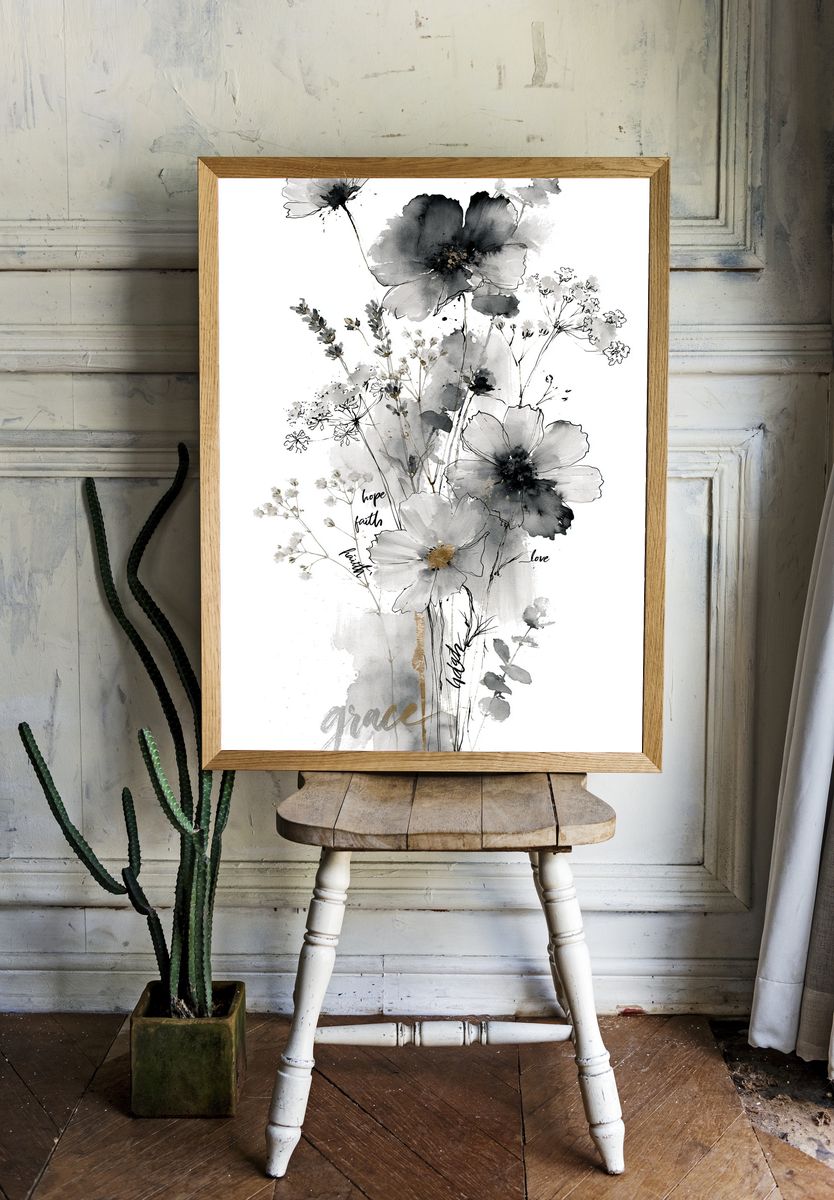 Graceful Wildflowers Typography Print. room preview