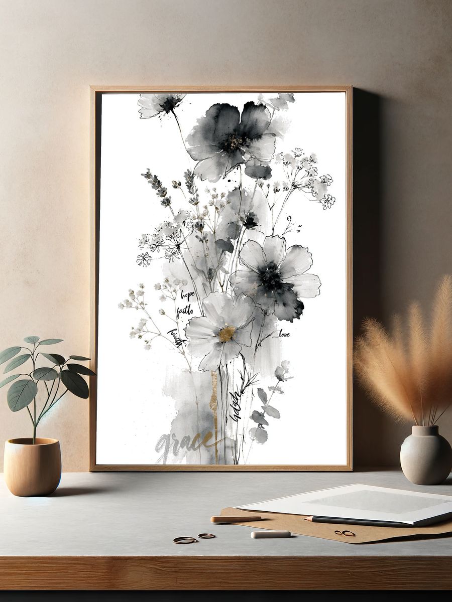Graceful Wildflowers Typography Print. — room view 2