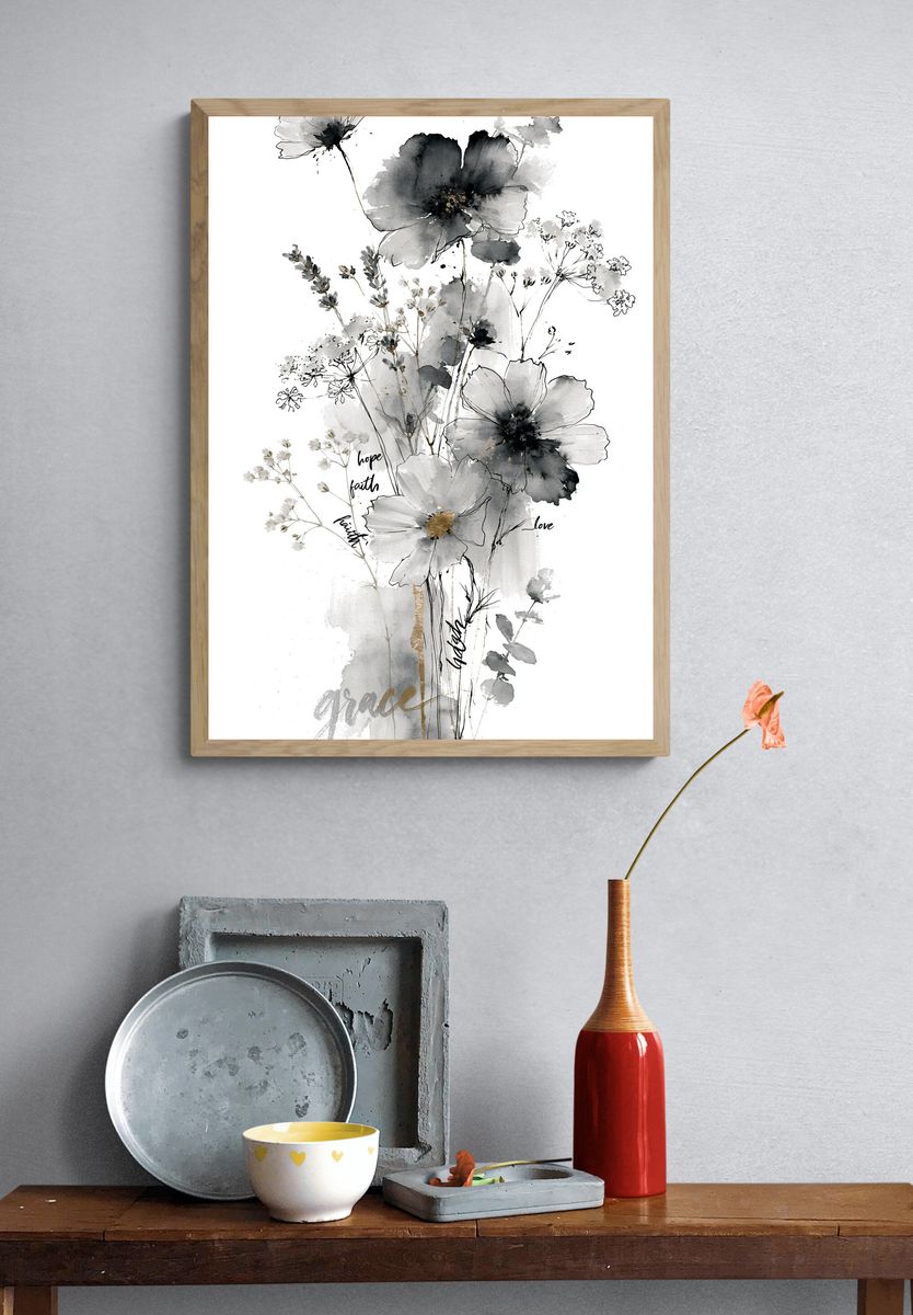 Graceful Wildflowers Typography Print. — room view 3