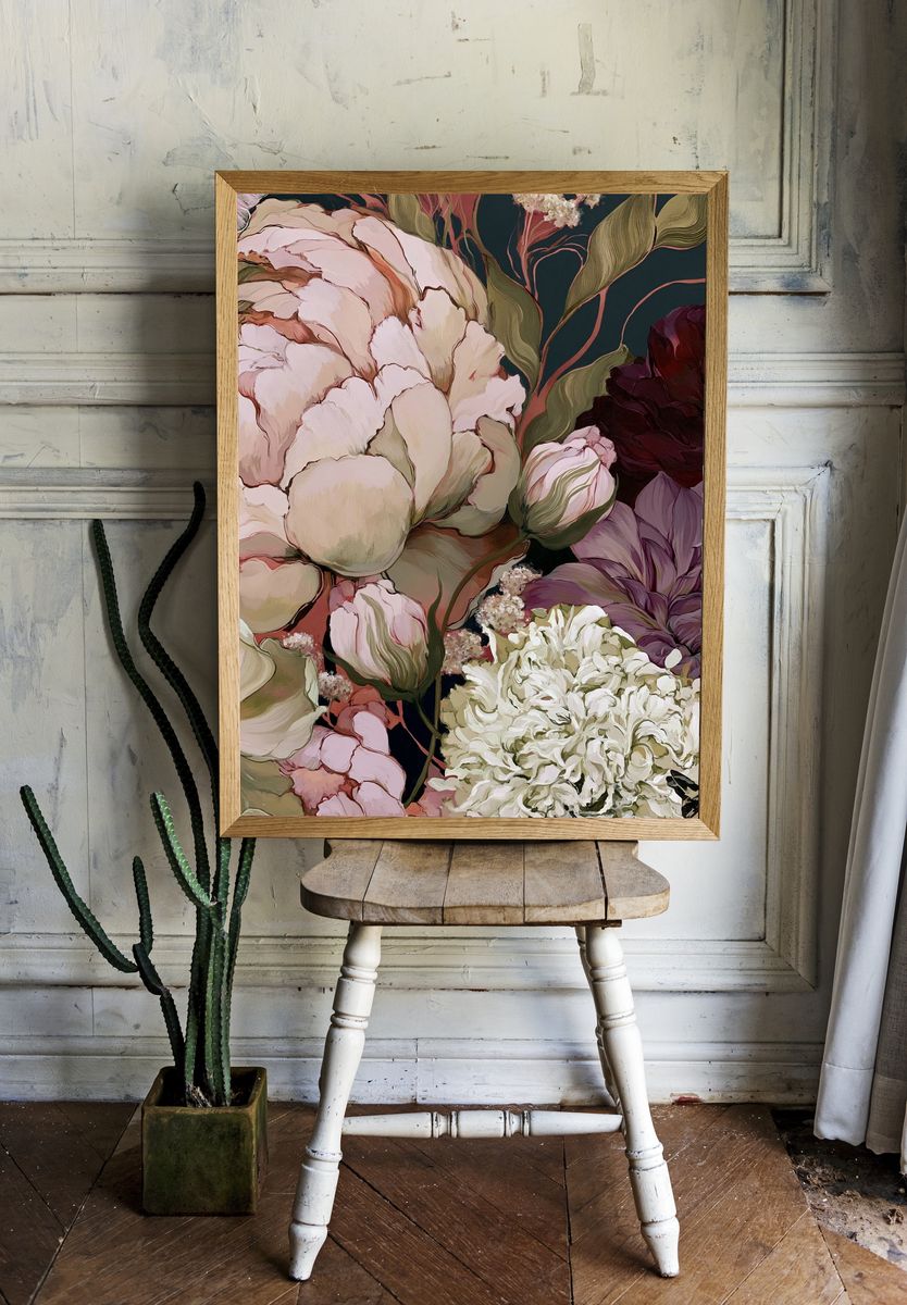 Peony Bloom Botanical Poster. — room view 1